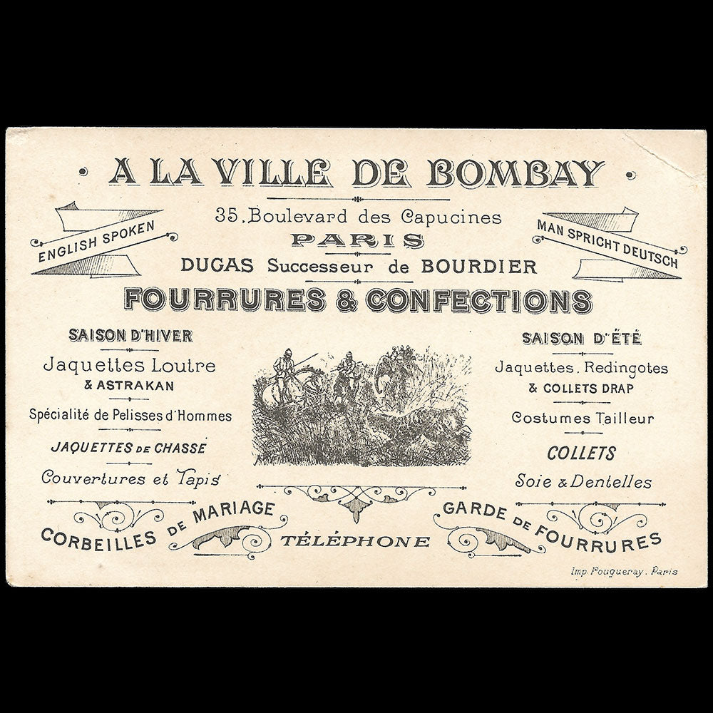A la Ville de Bombay - Carte de la maison de fourrures, 35 boulevard des Capucines à Paris (1897)