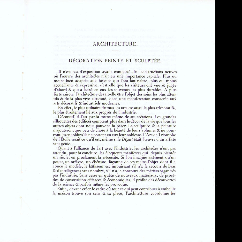 Exposition des Arts Décoratifs Paris 1925 - Rapport général, Architecture