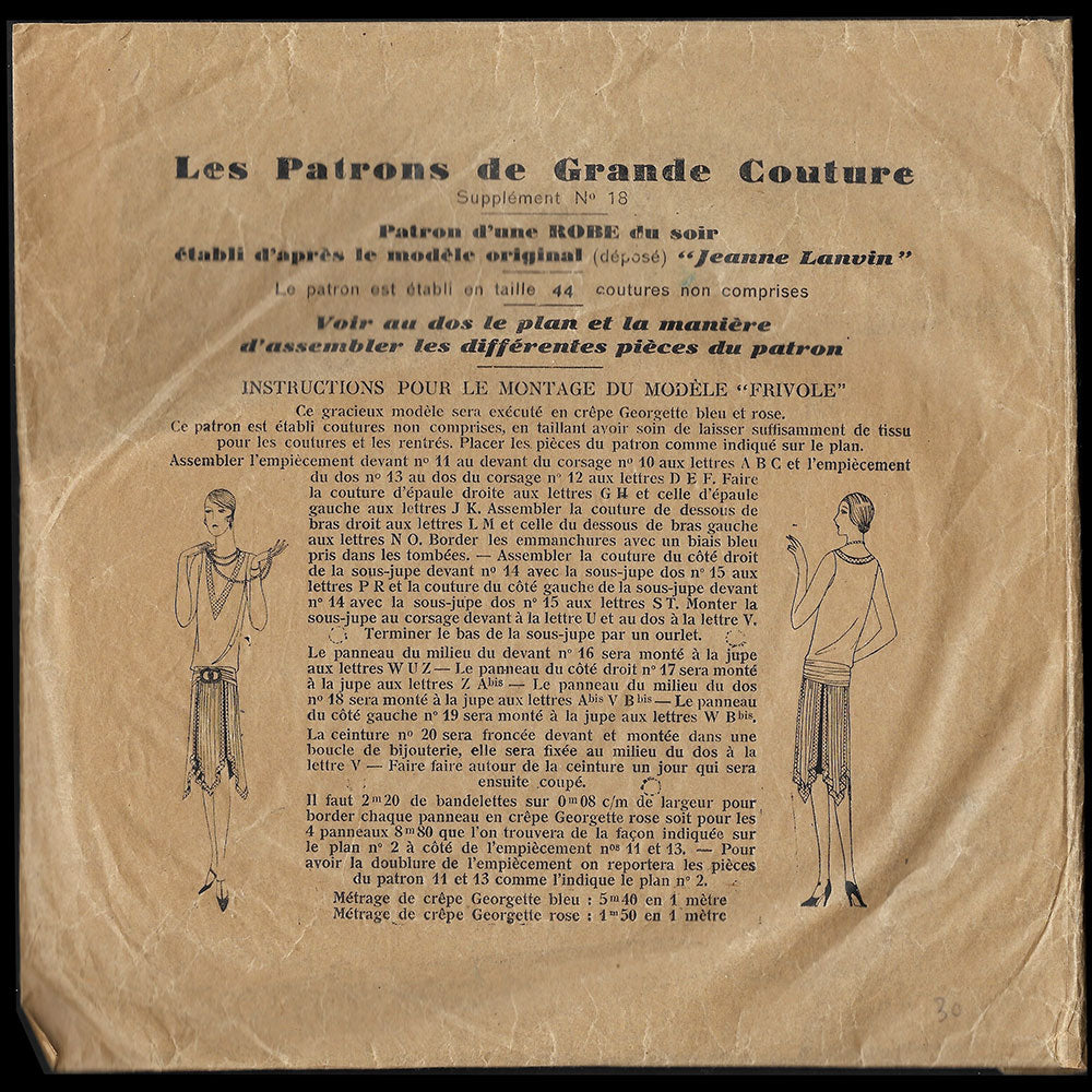 Les Patrons de Grande Couture - Numéro 18, patron de la robe du soir Frivole de Jeanne Lanvin (1928)