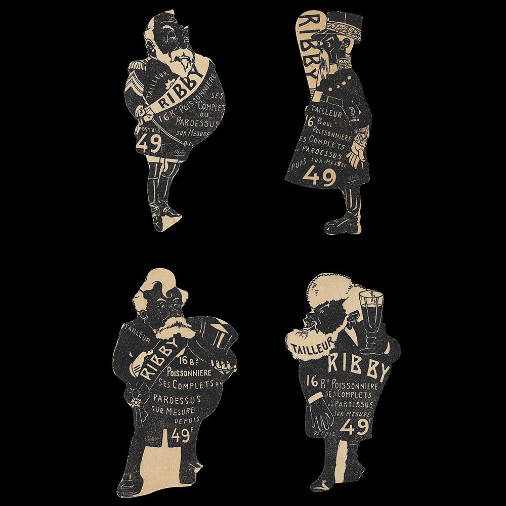 Ribby - Réunion de 4 cartes découpées du tailleur, 16 boulevard Poissonnière à Paris (1900s)