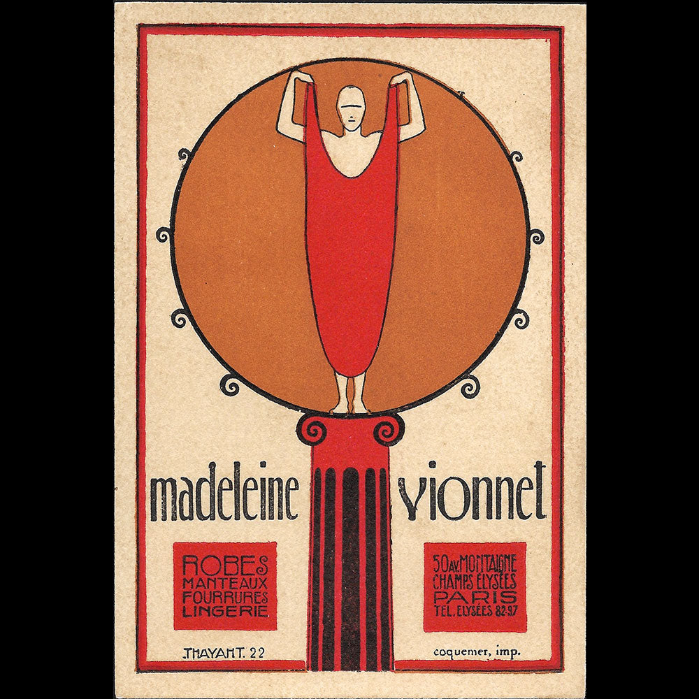 Vionnet - Carte de la maison de couture, 50 avenue Montaigne à Paris (circa 1923)