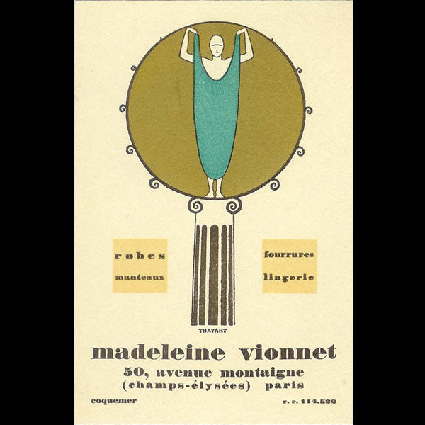 Vionnet - Carte de la maison, 50 avenue Montaigne à Paris (circa 1924)