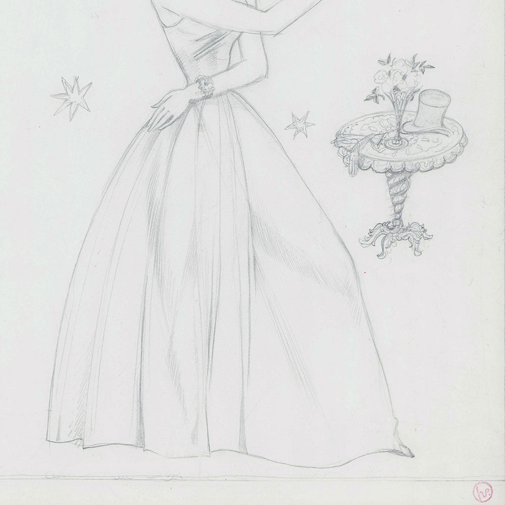 Lepape - L'Illusionniste, Elégante aux étoiles, projet de couverture pour Vogue, dessin de Georges Lepape (1938)