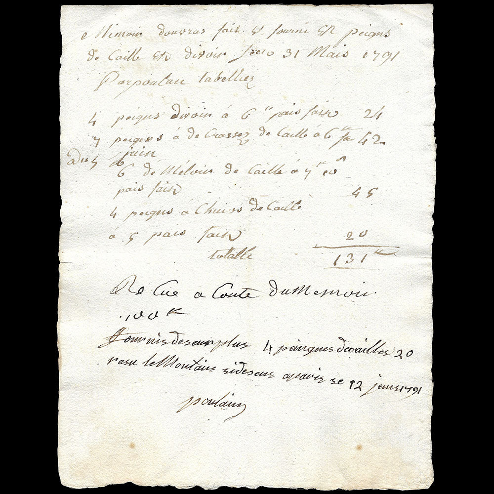 Poulain - Mémoire du tabletier à Paris (1791)