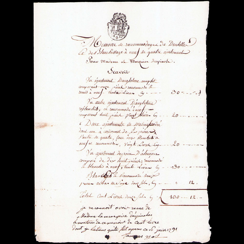 Yol - Mémoire de blanchissage et racommodage, Paris (1791)