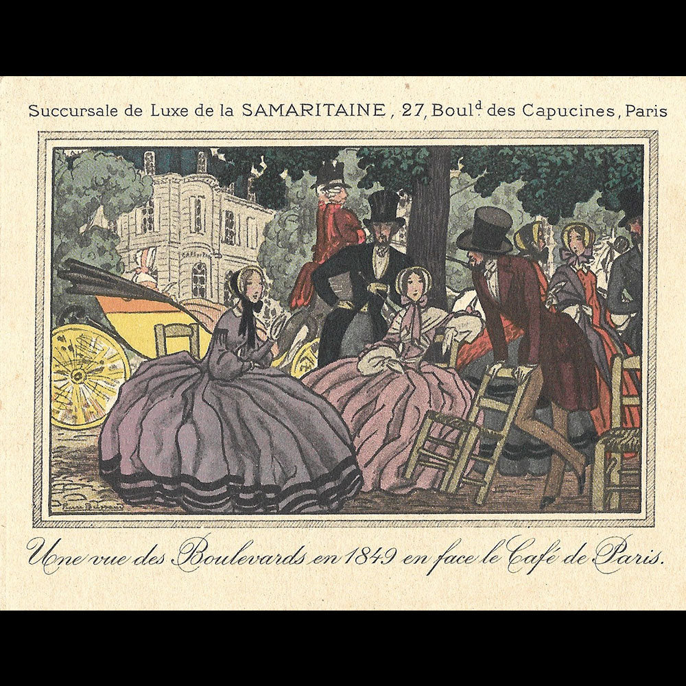 Succursale de luxe de la Samaritaine, 27 boulevard des Capucines à Paris, carte illustrée par Pierre Brissaud (circa 1928)